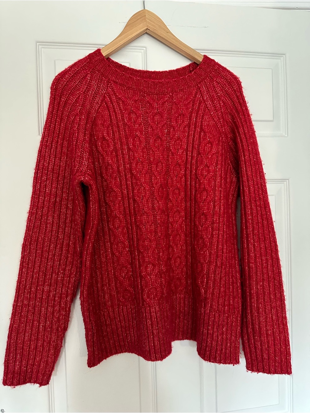 Small - Red Cable-Knit Women's Sweater